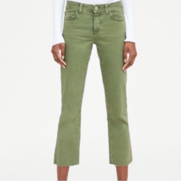 Zara Denim - Zara Army Green Crop Raw Hem Jeans